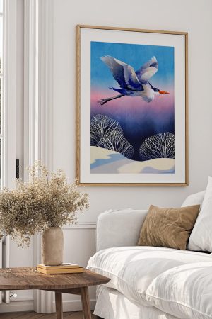 Flying Heron Art Print